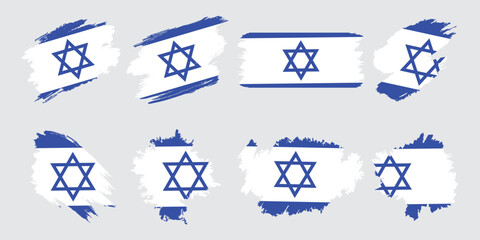 Collection of Israeli flag in paint brush style. Abstract flag of Israel. Flag of Israel made of brush strokes. Israeli flag made of paint brushes in vector style
