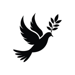 Fototapeta premium Silhouette of a dove carrying an olive branch, peaceful and elegant vector icon