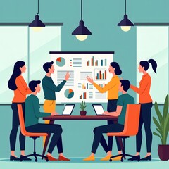 Modern Corporate Office Teamwork Flat Design Illustration