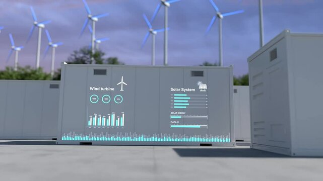 Energy storage systems with digital display data, Net zero emissions concept.
