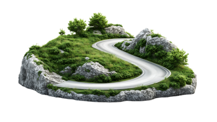 Stone road surrounded by green grass and leaves in a natural landscape