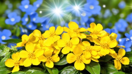 Obraz premium Closeup of Vibrant Yellow and Blue Flowers in Full Bloom
