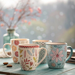cup of tea and teapot beautiful blurred background