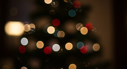 Fototapeta premium Warm Festive Lights Blurred Christmas Tree Bokeh. AI Generated