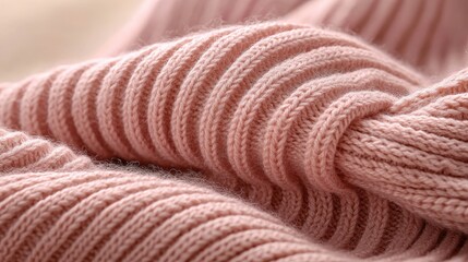 Macro shot of organic cotton rib knit in warm blush pink on sand background