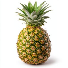 Fototapeta premium Ripe Pineapple Close Up, Vibrant Green and Yellow Fruit Isolated on White Background