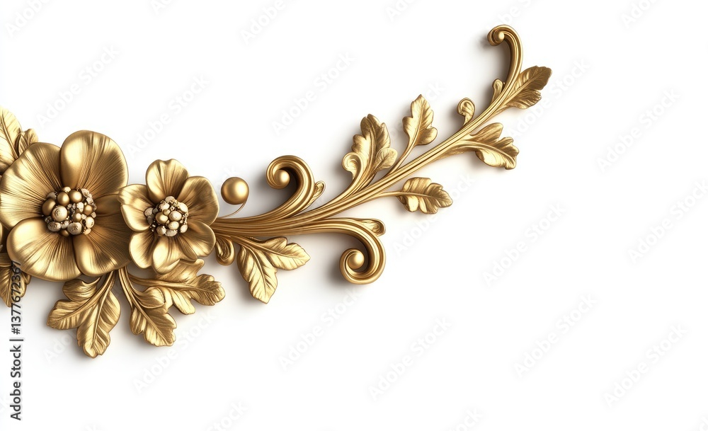 Fototapete ornate gold floral decorative trim. a detailed, 3d rendering of a golden floral design with leaves a