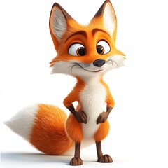 Obraz premium Animated Fox's Charming Gaze: a meticulously crafted cartoon character, an animated fox radiates warmth and friendliness with an endearing expression, showcasing its playful personality.