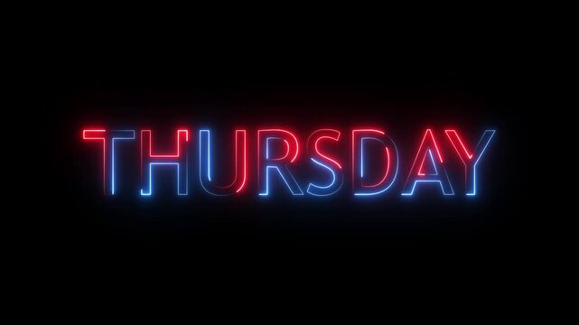 Glowing neon lines thursday text animation on black background. Seamless loop. Neon thursday neon sign animation. luxury thursday text animation.