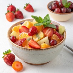 Fruit fresh mixed tropical fruit salad. Bowl of healthy fresh fruit salad - died and fitness concept.,  Fruit Salad, Fresh Fruit Salad