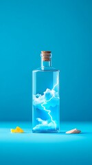 Obraz premium Bottle, Clouds, Lightning, Blue
