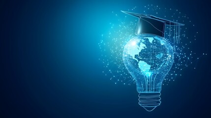 Global Education: A symbolic depiction of the earth enveloped in a light bulb, crowned with a graduation cap, showcasing education's power to illuminate the world