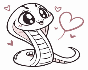 Fototapeta premium Kawaii cobra illustration expressing love and cuteness 