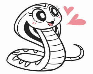 Fototapeta premium Cute Kawaii Cobra Expressing Happiness with Hearts 