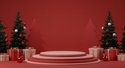 Crimson Christmas Display AI Generated