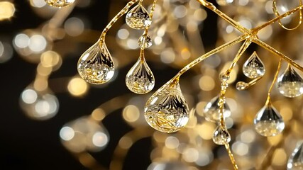 Close-up of shimmering crystal droplets on an elegant chandelier with a blurred background - Powered by Adobe