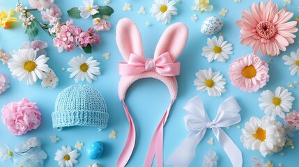 Colorful Spring Arrangement with Floral Elements and Baby Accessories