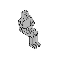 座っている人型ロボットのアイソメ素材_1