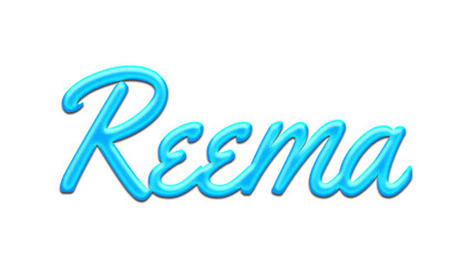 Glowing blue effect of name Reema on white background.	