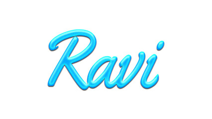Fototapeta premium Glowing blue effect of name Ravi on white background. 