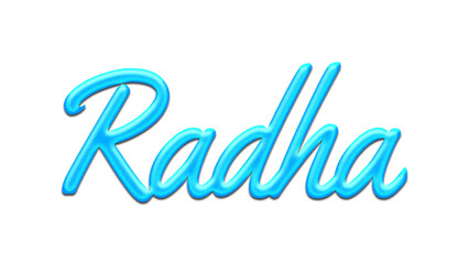 Glowing blue effect of name Radha on white background.	