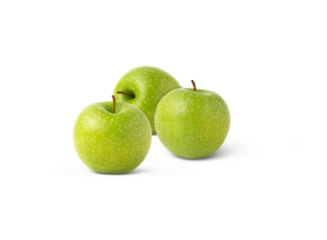 Three fresh green apples isolated. Green apple with shadow