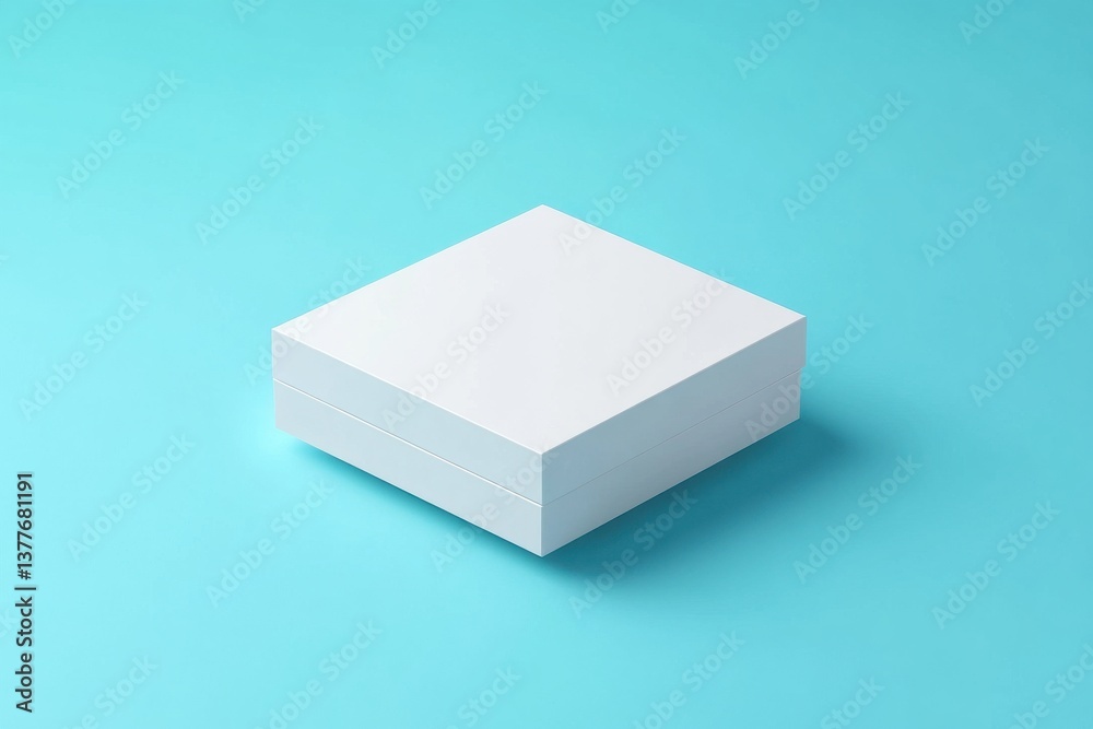 Poster simple white box resting on a vibrant blue background, symbolizing minimalism and organization in de