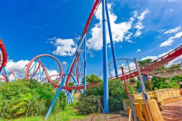 Roller Coaster in funny amusement park.