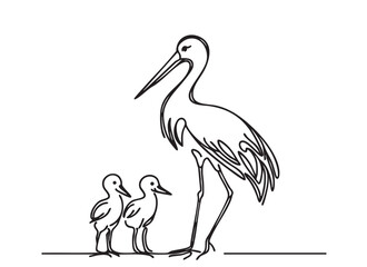 Obraz premium Storks drawing sketch with baby stork