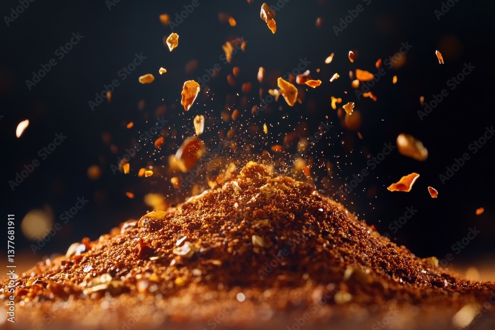 Aufkleber Dynamic spice explosion creating a vivid display of flavor and color in a kitchen setting