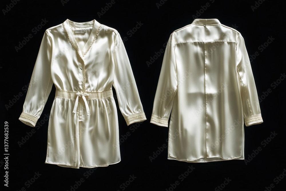 Poster elegant silk robe displayed against a dark background showcasing its fine details and luxurious text