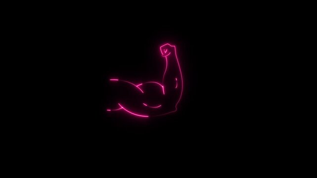 Neon muscular arm biceps icon. glowing Bodybuilding triceps of sportsman, Muscles of beefy athlete neon icon animation.