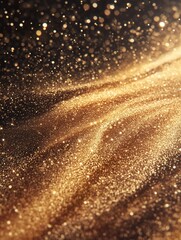 Obraz premium Shimmering gold dust waves on dark background creating a magical and luxurious ambiance with bokeh effect for festive season