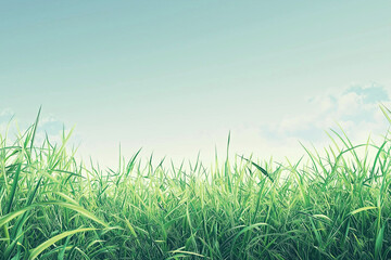 Obraz premium Grass and sky background. Green and blue.
