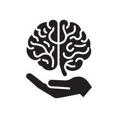 Human brain black silhouette isolated vector on white background, clip art