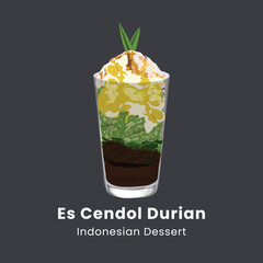 Vector illustration of Es cendol dawet traditional Indonesian iced sweet dessert