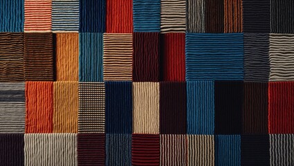 Textured fabric patchwork background with geometric pattern in multiple bright colors