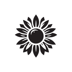Sunflower flower black silhouette isolated vector on white background, clip art