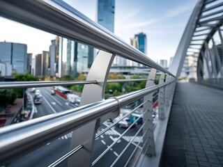 Fototapeta premium Modern City Bridge Railing with Urban View