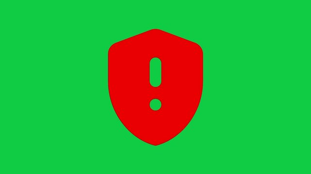 Exclamation Mark in Shield Icon Animation | 4K Warning Symbol Motion Graphic on Green Screen