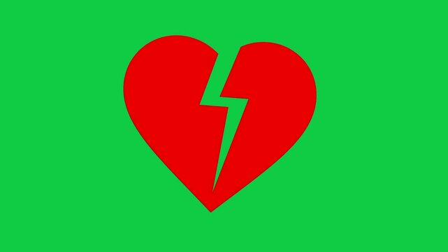 Heartbreak Icon Animation on Green Screen | 4K Broken Heart Symbol Motion Graphic