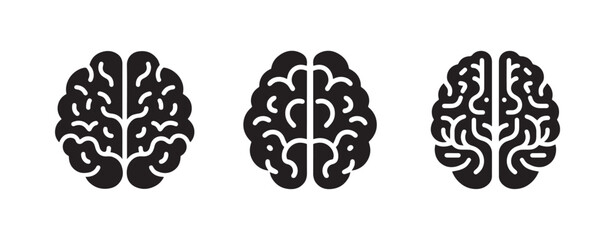 Human brain black silhouette isolated vector on white background, clip art bundle