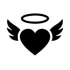 
Angel Heart with Wings and Halo Vector Icon Silhouette