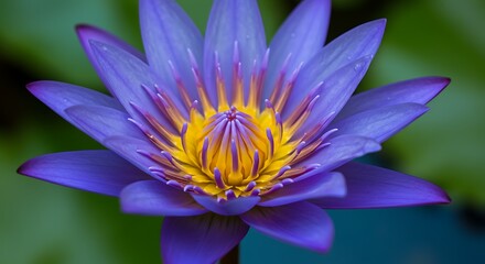 Purple Majesty Water Lily A Jewel Of The Pond Twilight Lotus Bloom Deep Blue Water Lily Vibrant Aquatic Flower Golden Heart Purple Petals Water Lily In Soft Light Serene Aquatic Beauty AI Generated