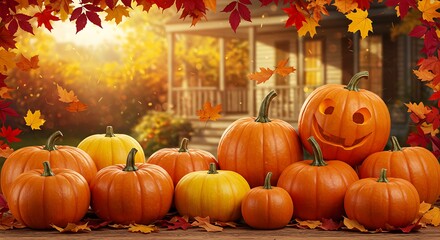 Autumn Glow Pumpkin Patch Harvest Hues Golden Hour Smiling Pumpkins Fall Magic October Embrace Warmth and Spice Golden Sunlight Autumn Bounty AI Generated