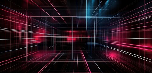 Dynamic Abstract Lines and Grids in Neon Colors Creating a Futuristic Environment