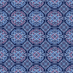 Fototapeta premium Japanese Geometric Flower Mosaic Vector Seamless Pattern 
