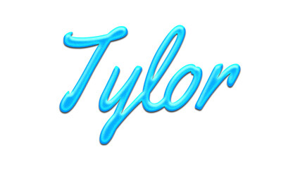 Glowing blue effect of name Tylor on white background.	