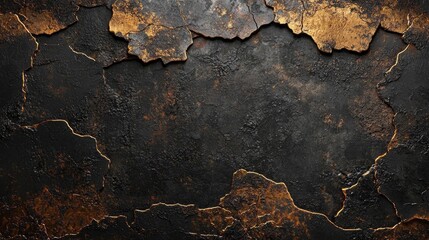 Obraz premium A black and gold wall with cracks and holes