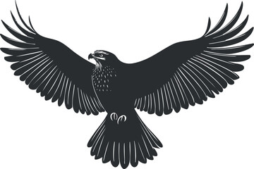 Fototapeta premium Black and white silhouette of an eagle with outstretched wings, showcasing a majestic flight.